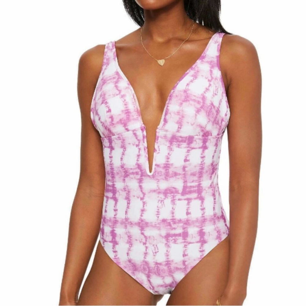 Bar III Purple Fuchsia Summer Stripes One Piece Swimsuit Size M
